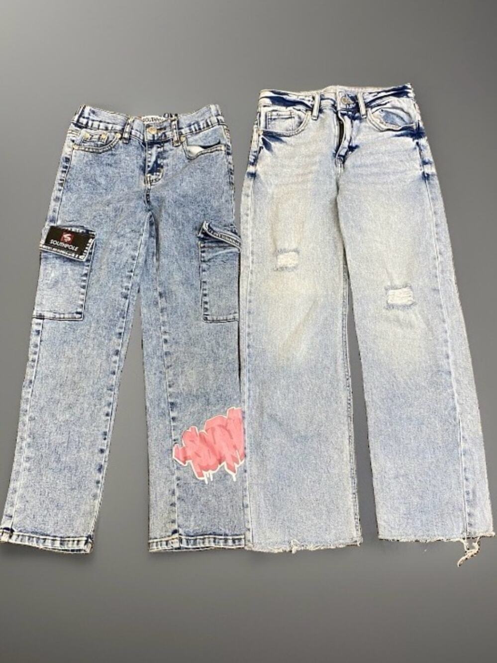 Y2K Streetwear Denim Girls Sz 10 Bundle Southpole Acid Cargo Distressed Wide